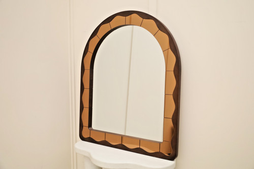 Dark wood arched over mantle - , over-mantle