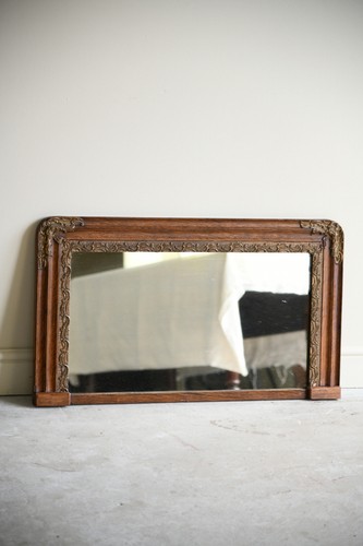 Antique oak overmantle mirror - oak,